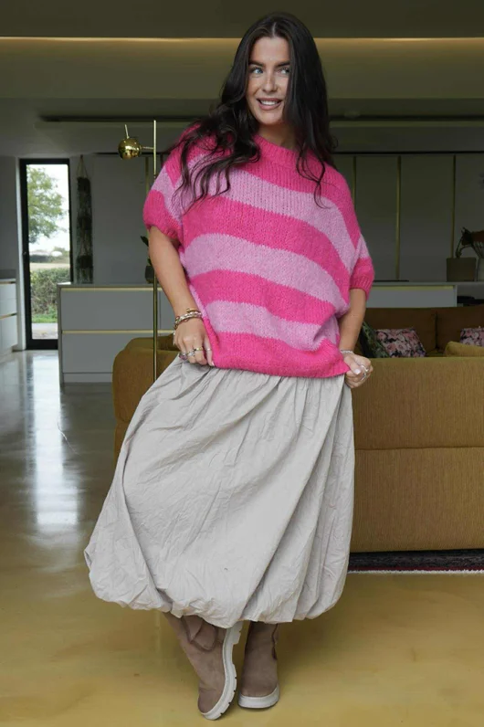  Big Softie Block Stripe Cap Sleeve Knit Top Bubblegum /15=